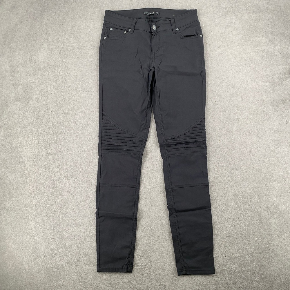 Prana Womens Black Moto Skinny Pants Ribbed Knee Detail Size 6 Regular Inseam